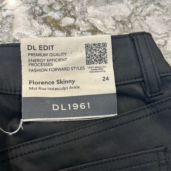 👖 DL1961 Florence Skinny Mid Rise Intrasculpt Ankle Blk LeatherPants Sz24 NWT👖 - Picture 5 of 5